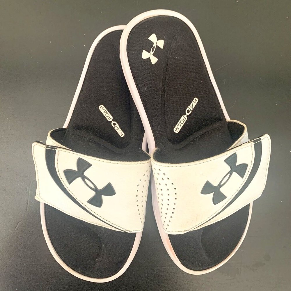 Under Armour Slides Youth 5Y White Cushioned Adjustable Slip on Sandals H4D-Foam